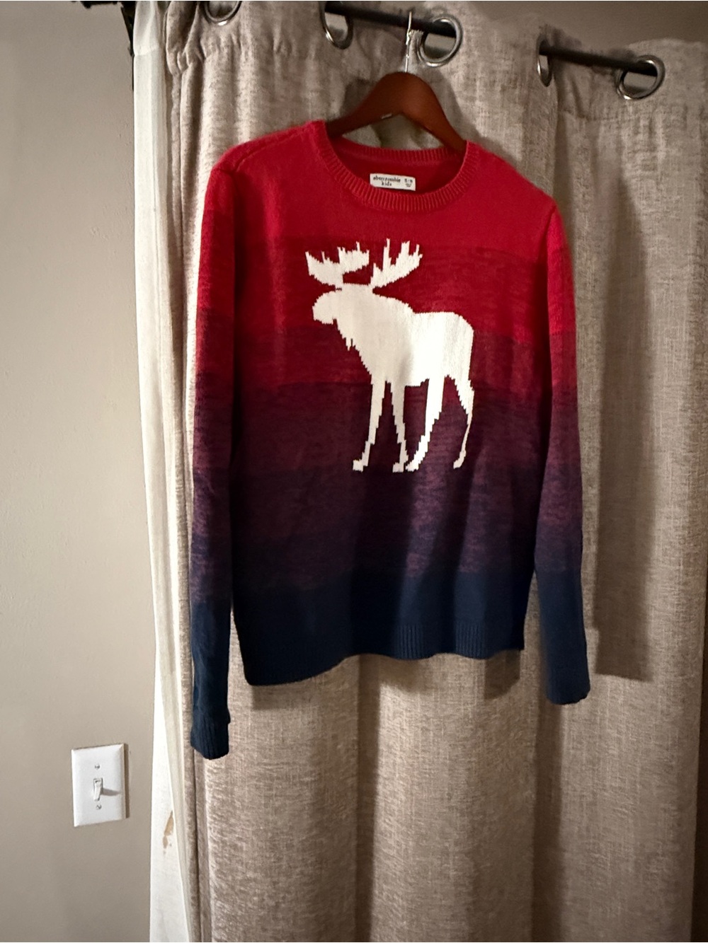 abercrombie kids Red to Navy Gradient Moose Crewneck Sweater